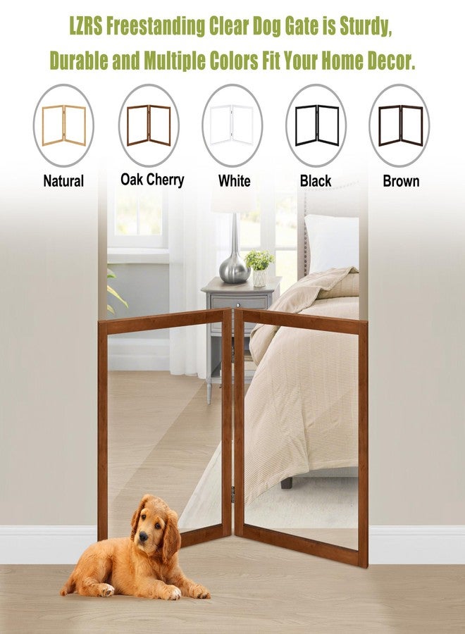 LZRS Clear Dog Gate for Indoor Use - Transparent Pet Fence with Solid Hardwood and Plastic Board, Stylish & Durable freestanding Pet Gate for Doorways, Stairs and Hallways-2 Panel Cherry - Image 4